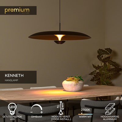 Lucide KENNETH - Hanglamp - Ø 80 cm - LED Dimb. - 1x22W 2700K - Zwart | Premium